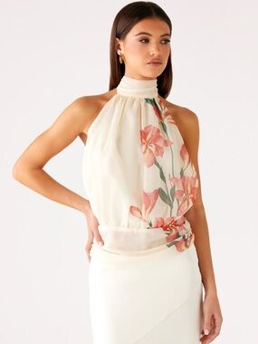 Peppermayo Floral Halter Neck Cream Women's Top